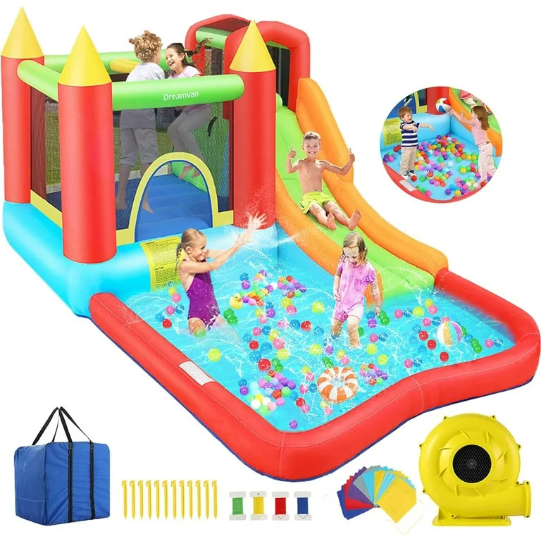 Qhomic Bounce House with Blower Indoor/Outdoor Bouncy House Slides, Climbing Wall, Ball Pit, Jump... | Walmart (US)