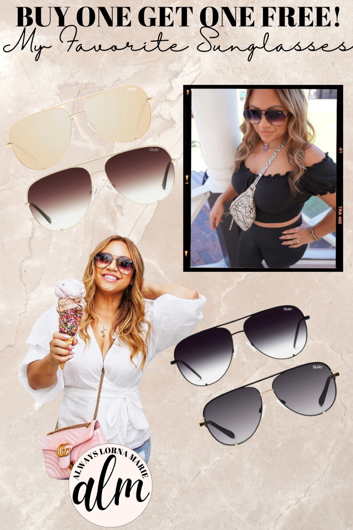 My favorite sunglasses of all time. I pretty much wear these 90% of the time. The are by Quay. They are called high keys. they have a large size and a small size. 

#LTKFind #LTKFestival #LTKunder100