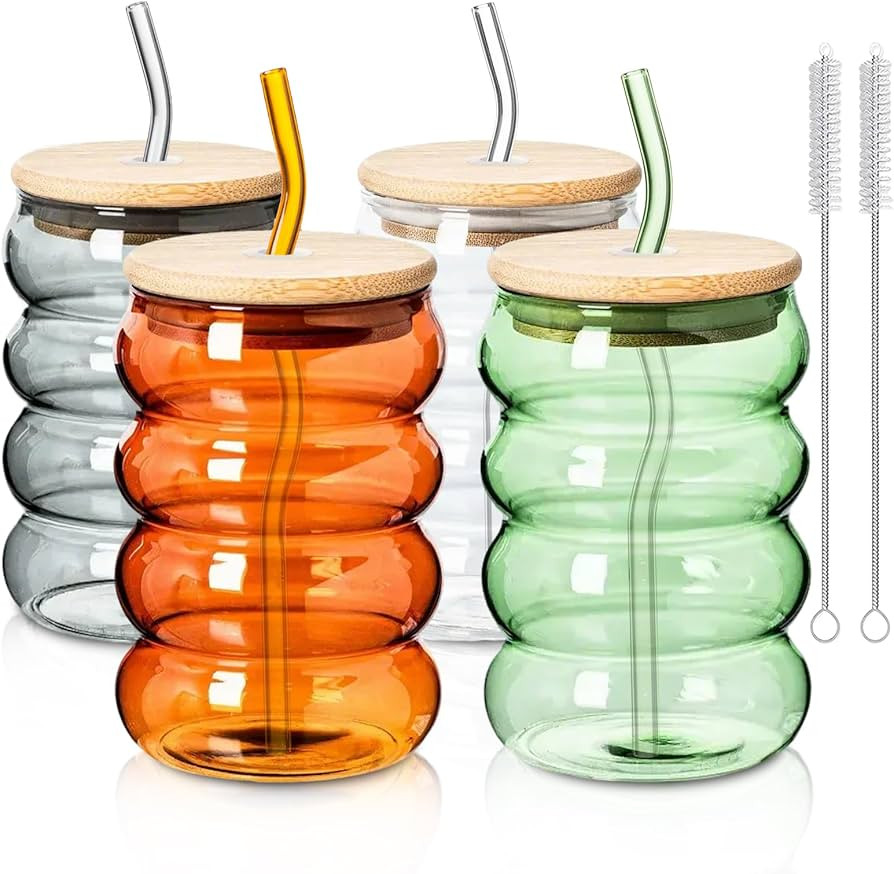 KEMORELA Vibrant 4-Piece Colorful Drinking Glasses Set - 18oz Glassware for Iced Coffee, Water, M... | Amazon (US)