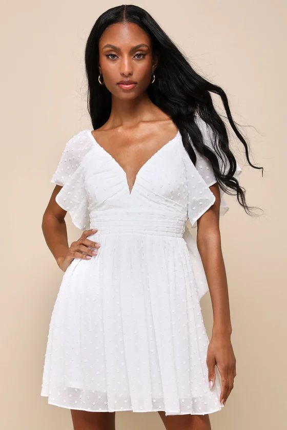 Elite Sweetie White Clip Dot Tie-Back Dress White Mini Dress Little White Dress Outfit Ideas | Lulus