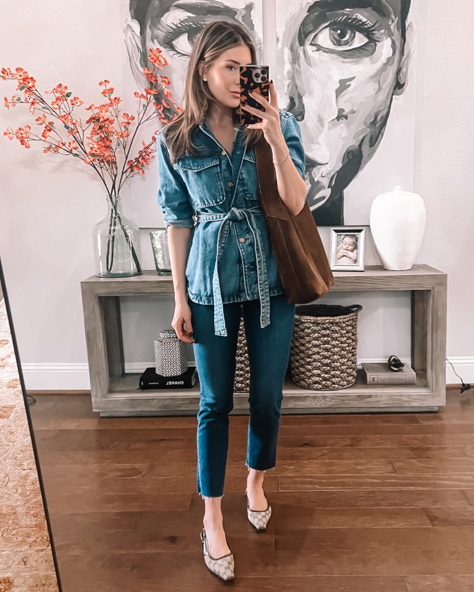 My belted denim jacket is on sale! Wearing medium. Wearing size 27 in jeans 

#LTKfindsunder100 #LTKsalealert