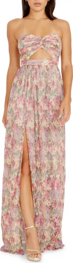 Angelique Floral Cutout Metallic Strapless Maxi Dress | Nordstrom