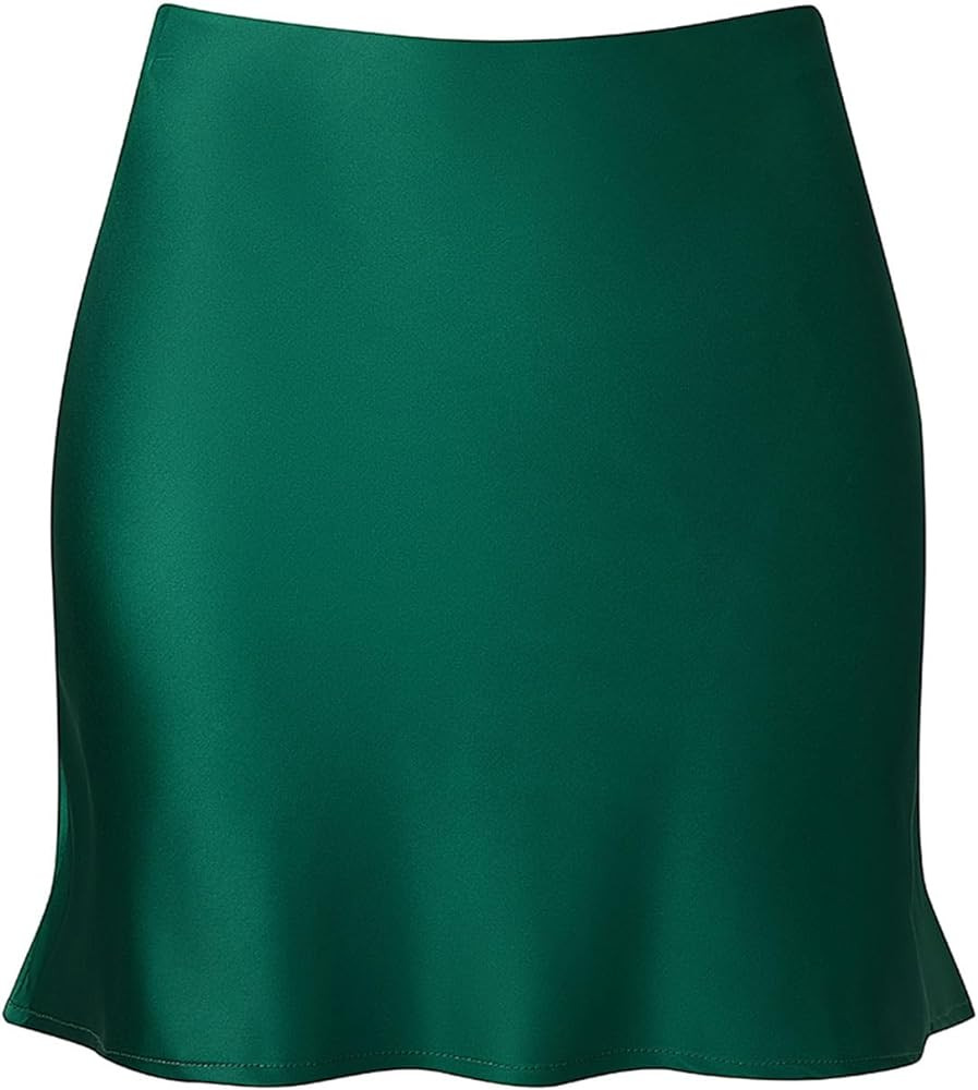 Mini Skirts for Women Satin High Elastic Waist Ruffle Bodycon Short Skirt | Amazon (US)