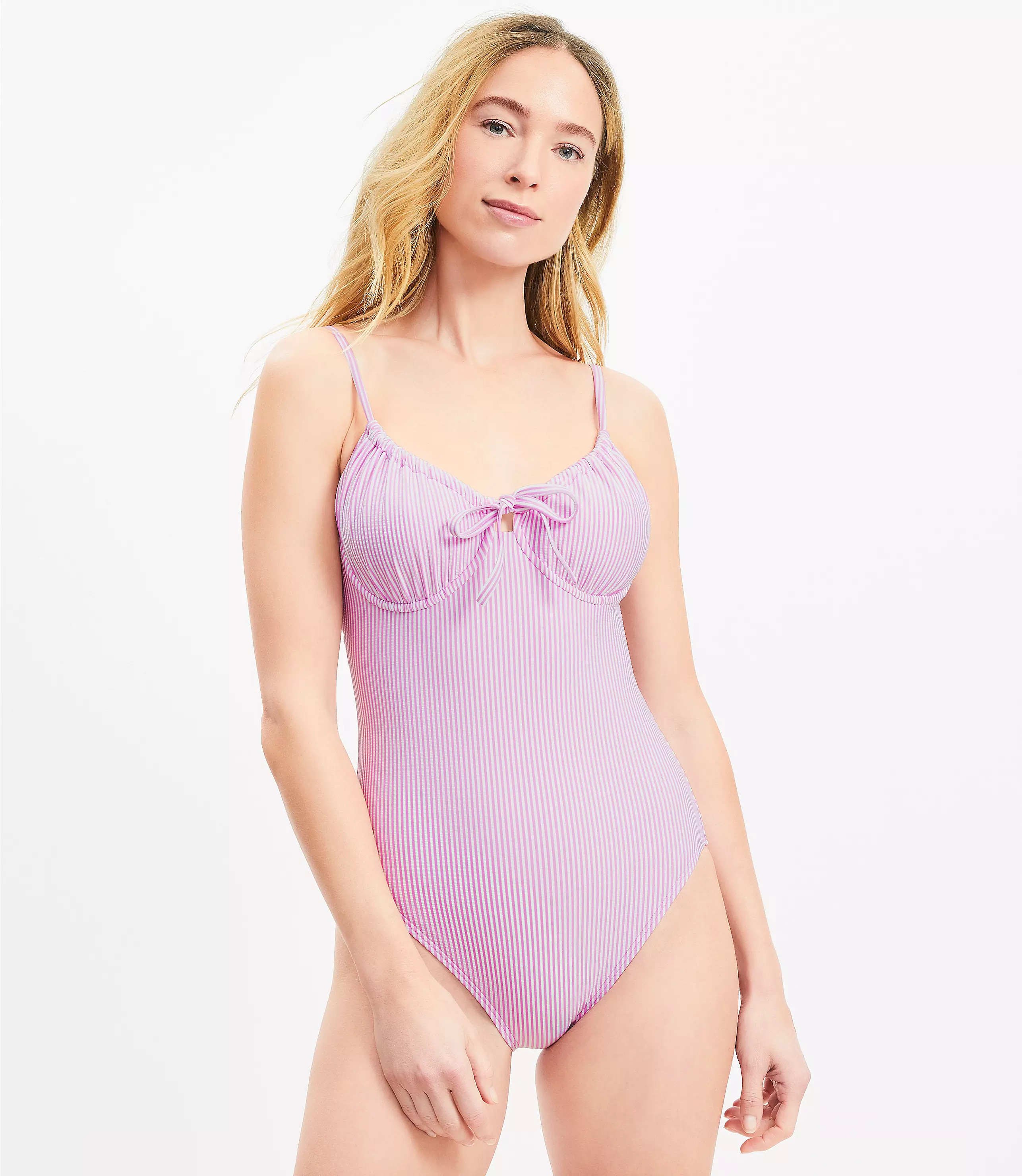LOFT Beach Striped Front Tie One Piece Swimsuit | LOFT