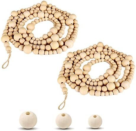 2PCS Wooden Beads Christmas Garland 14.4 Feet Wood Bead Garland Boho Christmas Tree Hanging Decor... | Amazon (US)