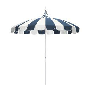 8.5 ft. White Aluminum Commercial Natural Pagoda Market Patio Umbrella with Push Lift in Navy Sun... | The Home Depot