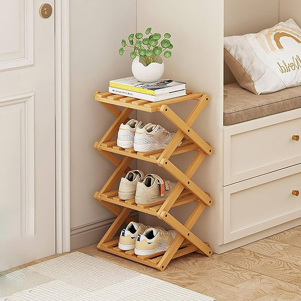 Vertical Shoe Rack Small, 4 Tier Portable Folding Shoe Storage Rack, Without Installation Free St... | Amazon (US)
