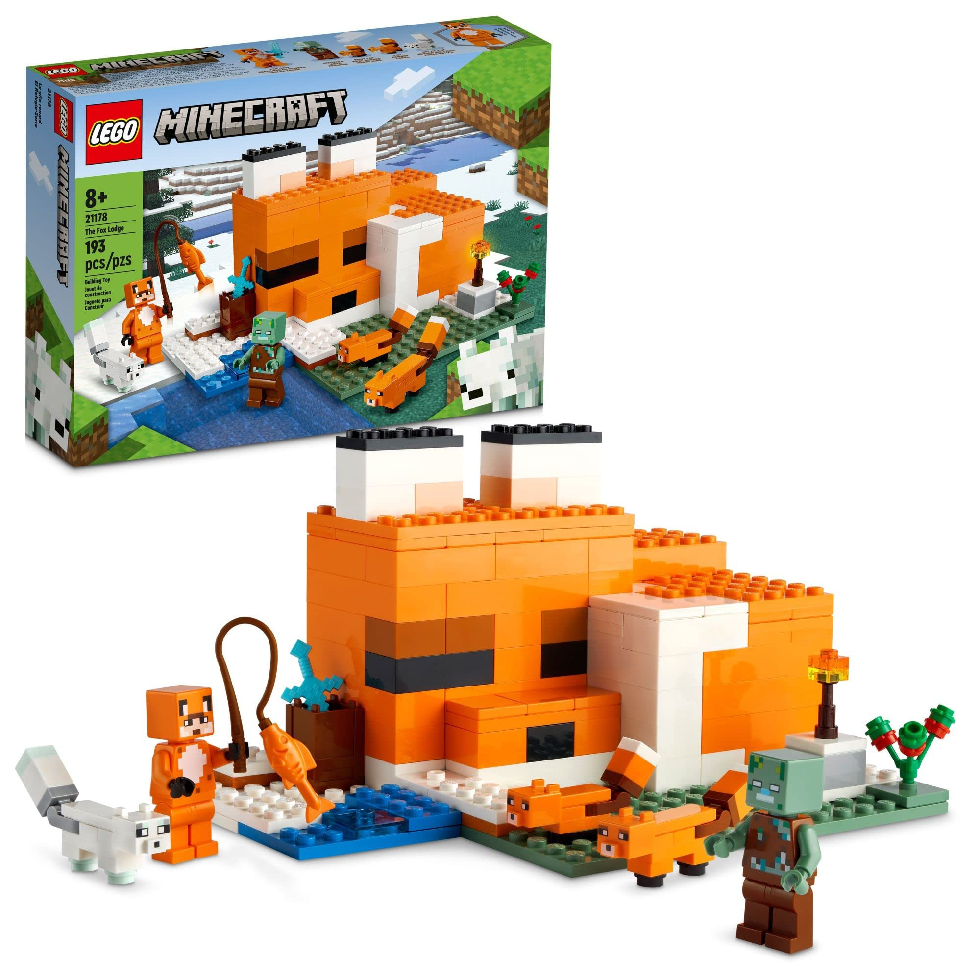 LEGO Minecraft The Fox Lodge House 21178 Animal Toys with Drowned Zombie Figure, Birthday Gift fo... | Amazon (US)