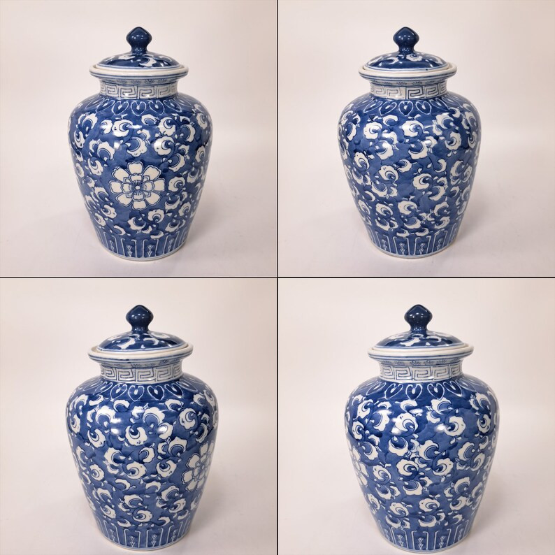 Large Blue and White Ceramic Ginger Jar with Lid | Etsy (US)