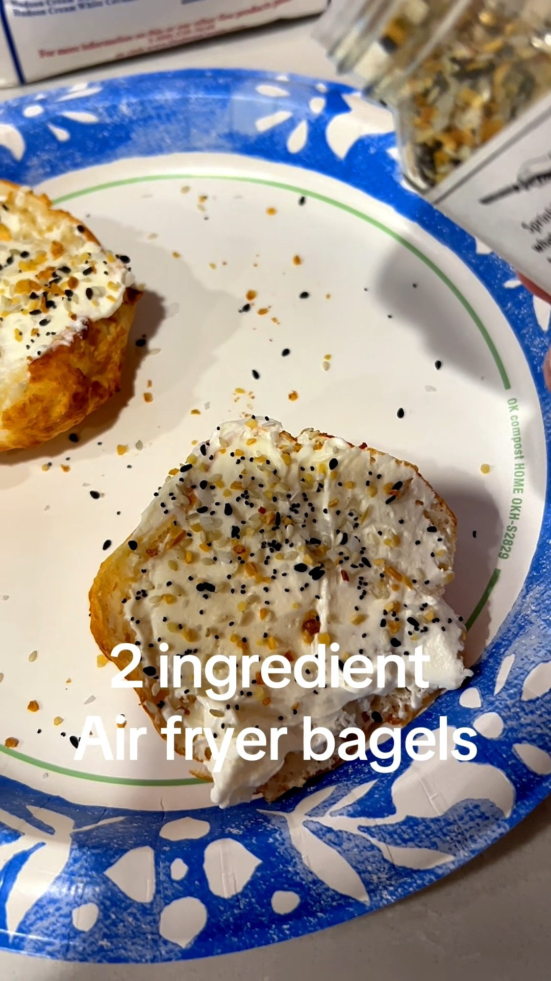 1 cup flour
1 cup Greek yogurt
Mix and form into bagels 
Optional: brush with butter
Airfry 350 for 10 minutes
Top with your favorite toppings - mine is cream cheese and everything but bagel seasoning from Trader Joe’s! 

#LTKHome #LTKdayinmylife #LTKfitnessgoals