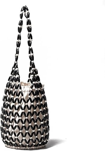 RomanticDesign Women Retro Wooden Handbag Woven Bead Tote Bag Hollow Out Beach Casual Bucket Purs... | Amazon (US)