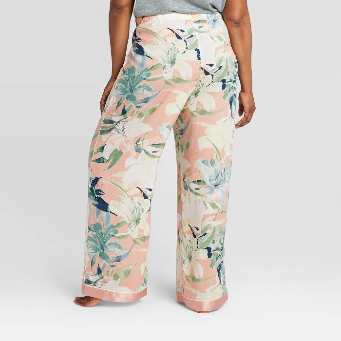 Women's Plus Size Floral Print Simply Cool Wide Leg Pajama Pants - Stars Above™ Coral | Target