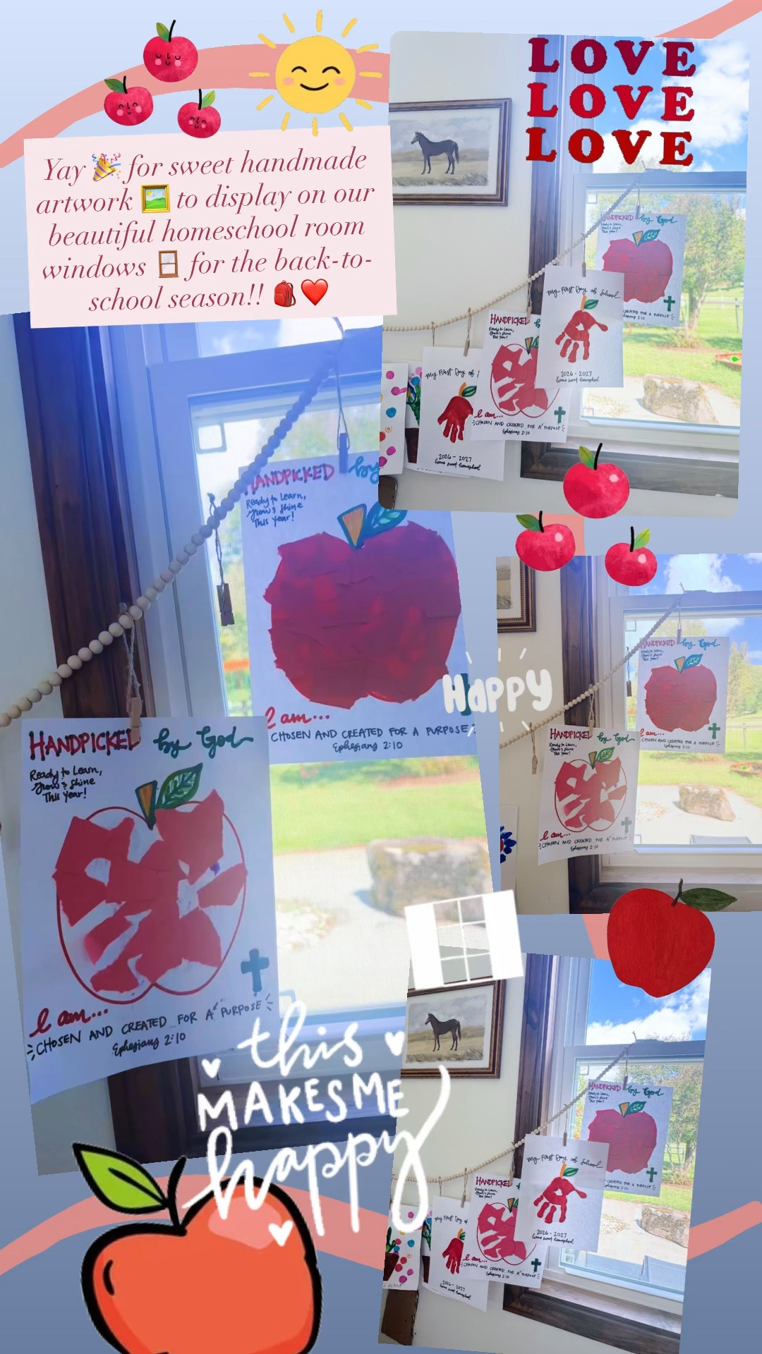 Yay 🎉 for sweet handmade artwork 🖼️ to display on our beautiful homeschool room windows 🪟 for the back-to-school season!! 🎒❤️