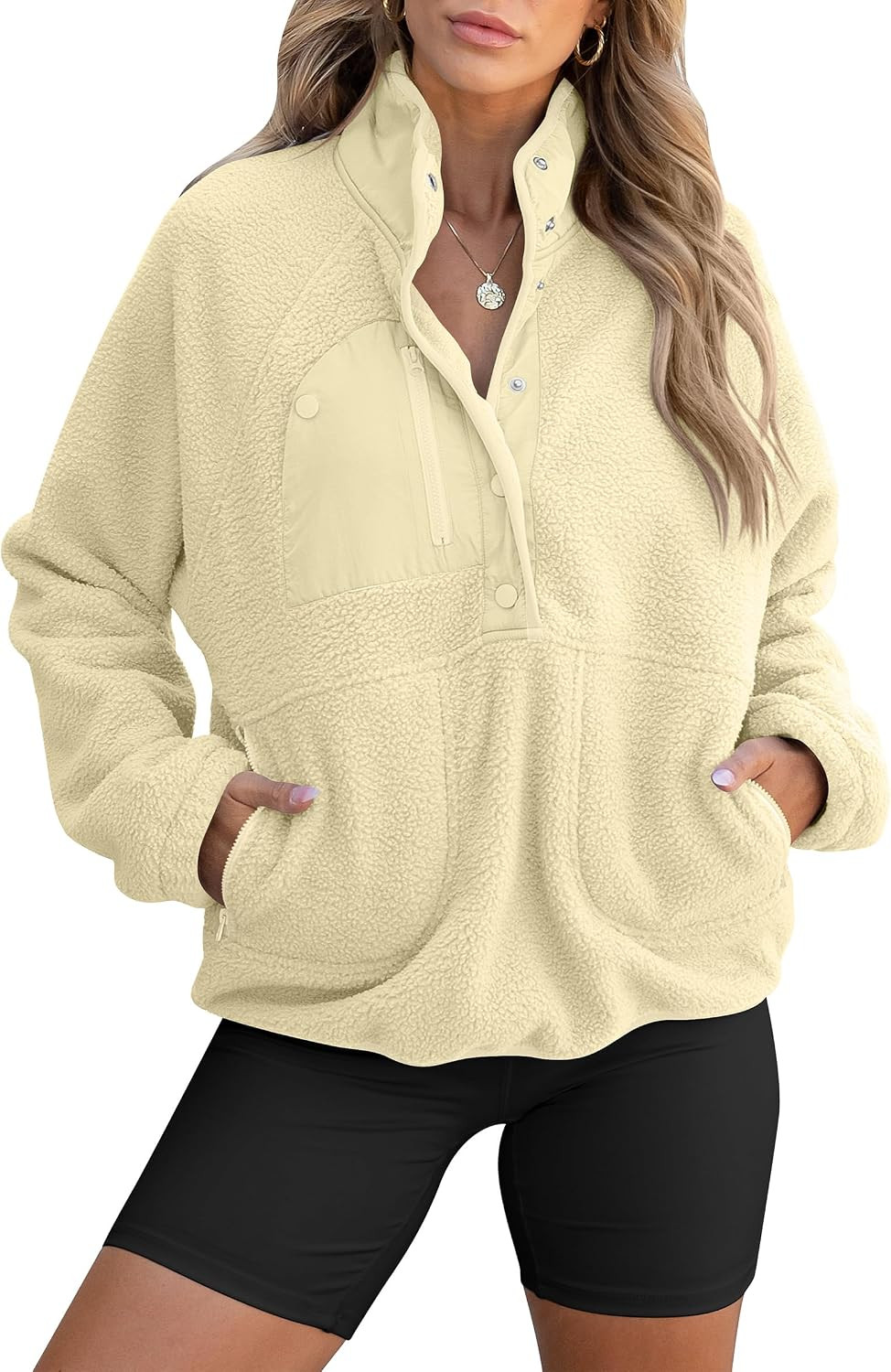 ANRABESS Womens Fleece Pullover Jacket Fuzzy Sherpa Sweatshirt with Pockets | Amazon (US)