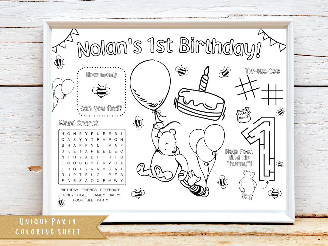 Classic Winnie the Pooh Birthday Party Activity Sheet Pooh Party Favor Kids Activity Sheet Person... | Etsy (US)