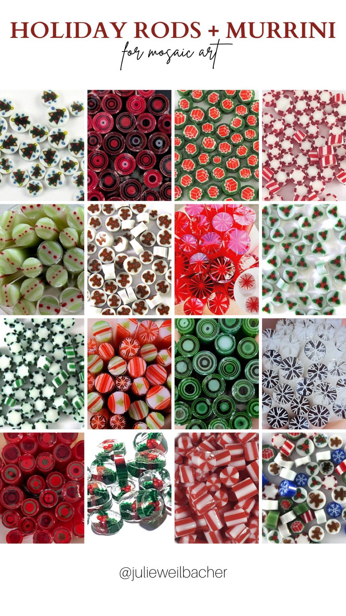 Sharing gorgeous glass rods and murrini for your holiday mosaic and fused glass art.

For a quick holiday diy, cover a paper mache ball ornament with your fave murrini. No grout required!

For mosaic tips, tutorials, inspiration, and so much more please visit my YouTube channel: YouTube.com/julieweilbacher. 

Follow @julieweilbacher on Instagram for all things mosaic art. Glass art - holiday crafts - diy holiday decor - diy ornaments - mosaic Christmas decor - mosaic art - mosaics - millefiori - glass rods - glass mosaics 

#LTKHoliday #LTKGiftGuide #LTKSeasonal