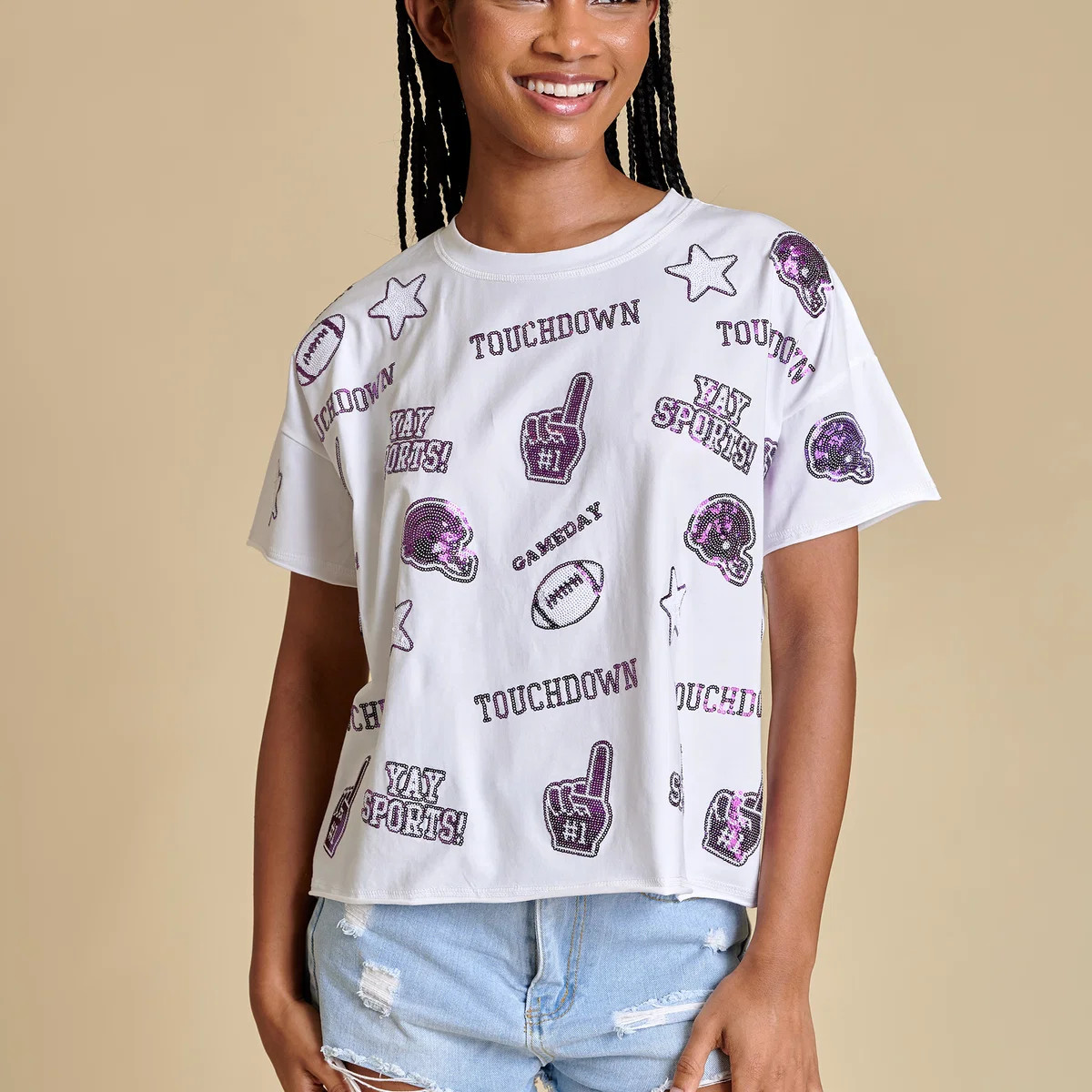 Sequin Football Tee | Stewart Simmons