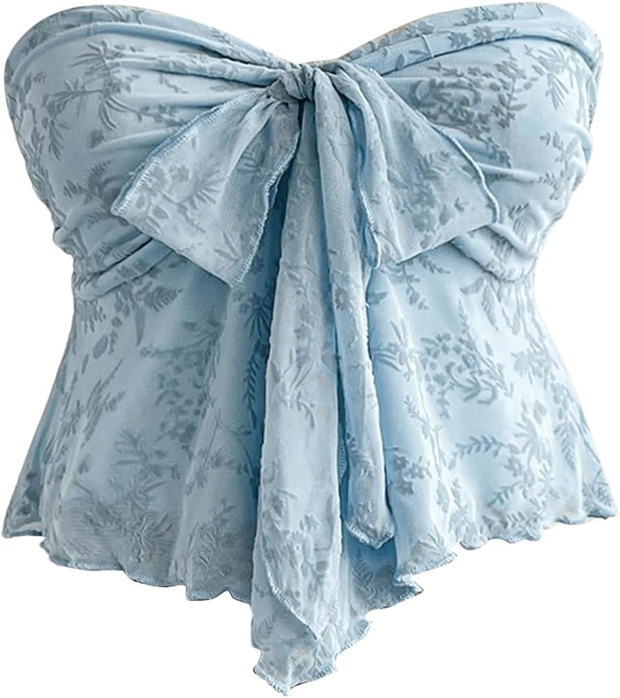 GORGLITTER Women's Boho Floral Bowknot Front Tube Top Sleeveless Strapless Ruched Bandeau | Amazon (US)