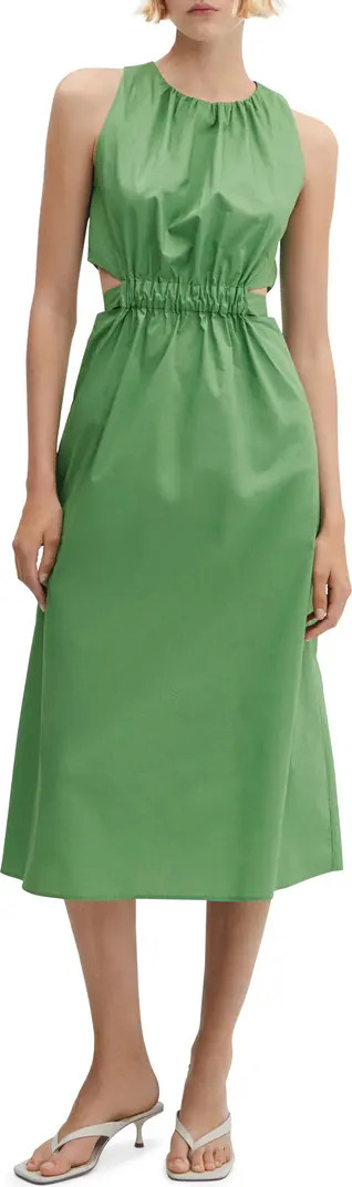 Gathered Tie Back Cotton Midi Dress | Nordstrom