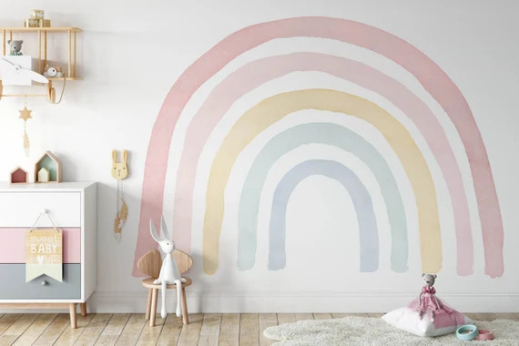 Mural Pink Dream Rainbow Boho Wallpaper Mural KM114 - Rainbow Nursery Self Adhesive Peel and Stic... | Etsy (US)