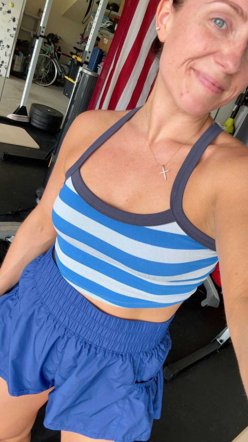 Love this Free People cami with the get your flirt on shorts! 💙 It's perfect for workouts and cute enough to throw on and run errands. 

Electric Picks Code: HEATHER20

#LTKdayinmylife #LTKfitnessgoals #LTKActive