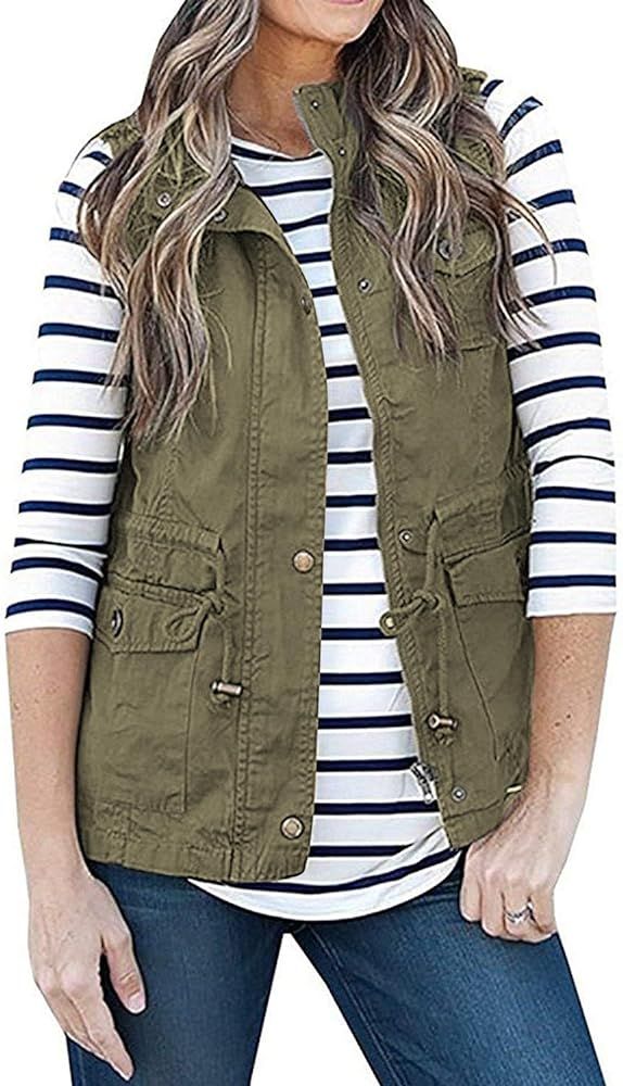 SENSERISE Womens Utility Vest Lightweight Military Vests Outerwear Sleeveless Jacket Anorak Coat ... | Amazon (US)