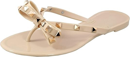 Womens Studded Flip Flops with Bow Open Toe Jelly Sandals | Amazon (US)