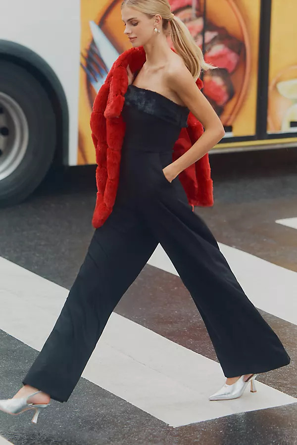 Faux Fur Trim Strapless Jumpsuit | Anthropologie (US)
