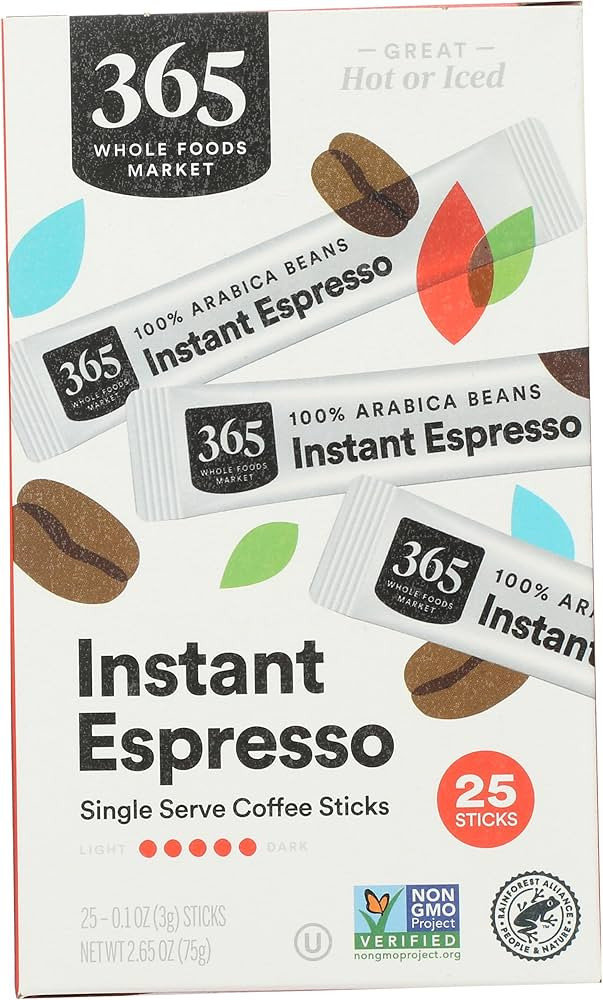 365 by Whole Foods Market, Instant Espresso, Dark Roast, 25 Single Serve Coffee Sticks, 2.65 Ounc... | Amazon (US)