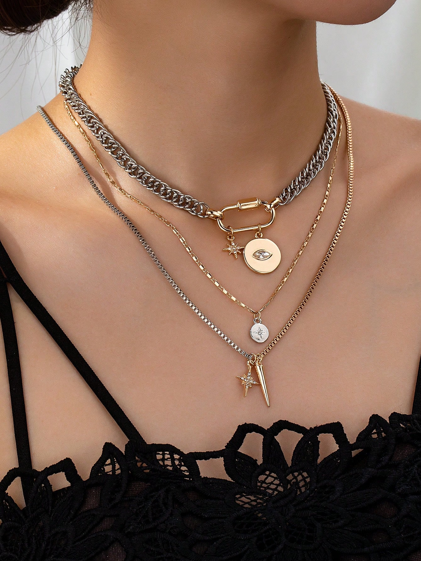 1pc Metal Minimalist Multi-Layer Necklace, Fashionable & Versatile Daily Wear For Women | SHEIN
