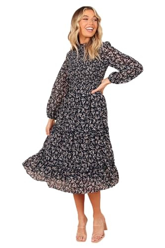 Petal & Pup Womens Edwina Shirred Frill Long Sleeve Midi Dress | Amazon (US)