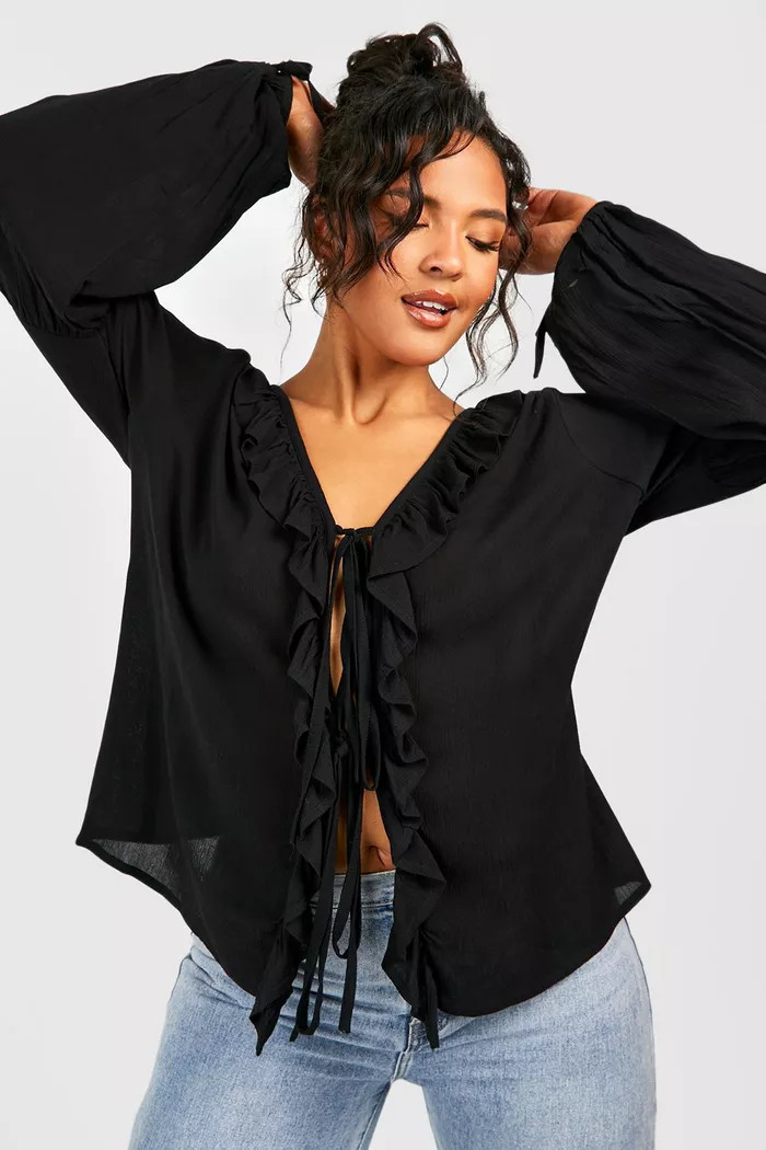 Plus Ruffle Front Cheesecloth Top | Boohoo.com (US & CA)