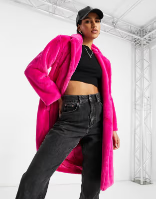 Unique21 faux fur coat in fuschia | ASOS (Global)