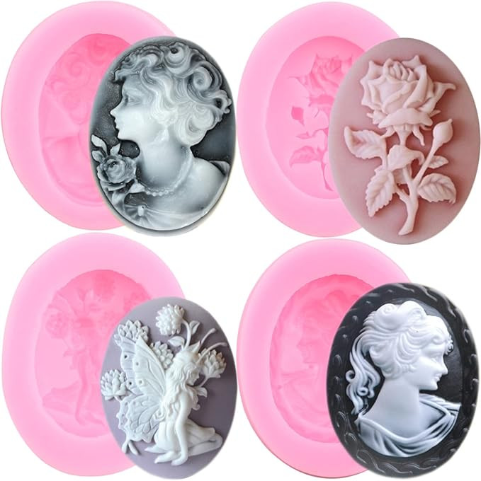 Mujiang Lady Avatar Silicone Molds Cameo Frame Photo Mirror Fondant Mold For Cupcake Topper Cake ... | Amazon (US)