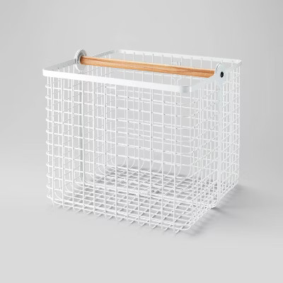 Large Wire with Natural Wood Handles 2 in 1 Milk Crate White - Brightroom™ | Target