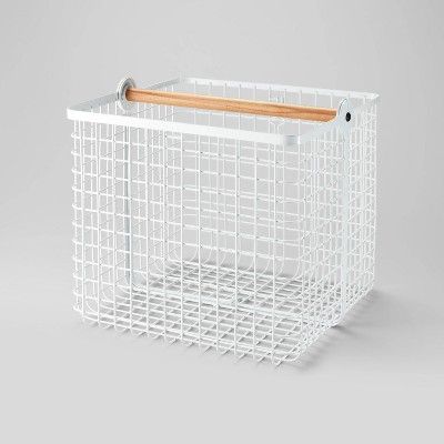 Large Wire with Natural Wood Handles 2 in 1 Milk Crate White - Brightroom&#8482; | Target