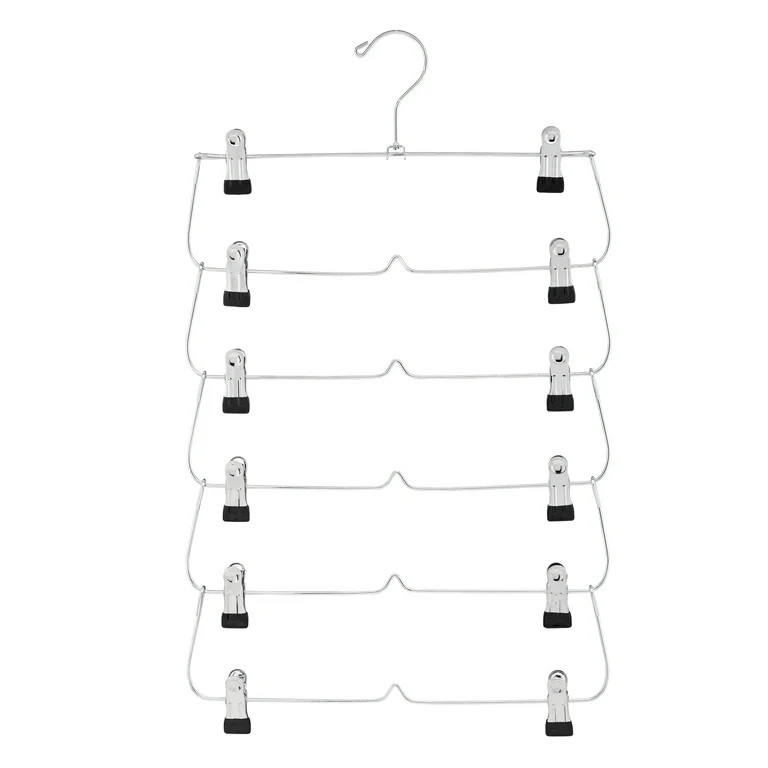 Mainstays 6-Tier Pant & Skirt Hanger, Heavy Duty Chrome Metal, Space Saving, 1 Count | Walmart (US)