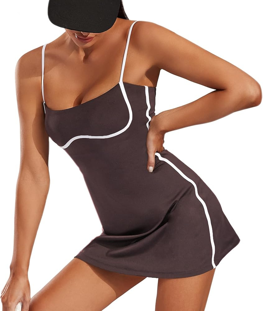Move With You Womens Workout Tennis Dress with Built-in Bra & Shorts Pockets Sleeveless Exercise ... | Amazon (US)