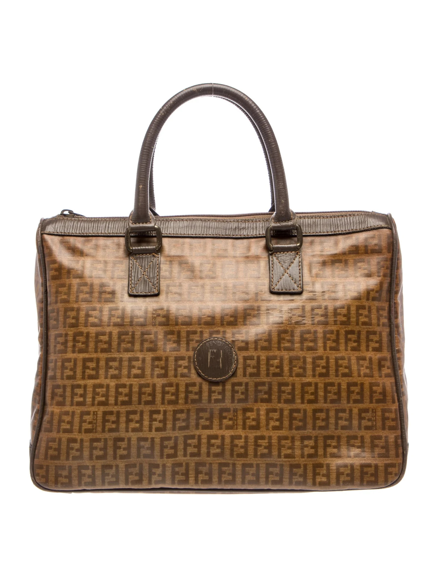 Fendi Zucchino FF Boston Vintage - Brown Handle Bags, Handbags - FEN424936 | The RealReal | The RealReal