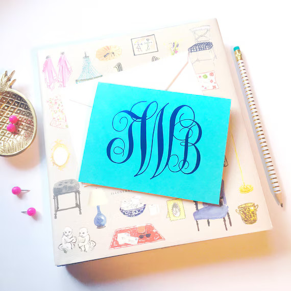 Monogrammed stationery, Monogram stationery, Foil stamped stationery, Script monogram notecards, ... | Etsy (US)