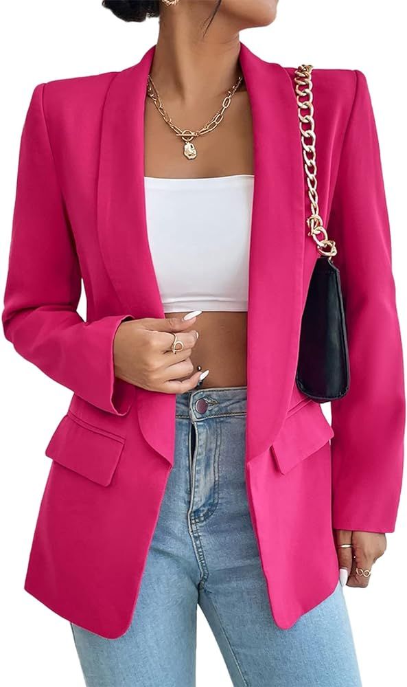 Womens Casual Blazers Long Sleeve Fashion Suit Jacket Open Front Lapel Collar Cardigan | Amazon (US)