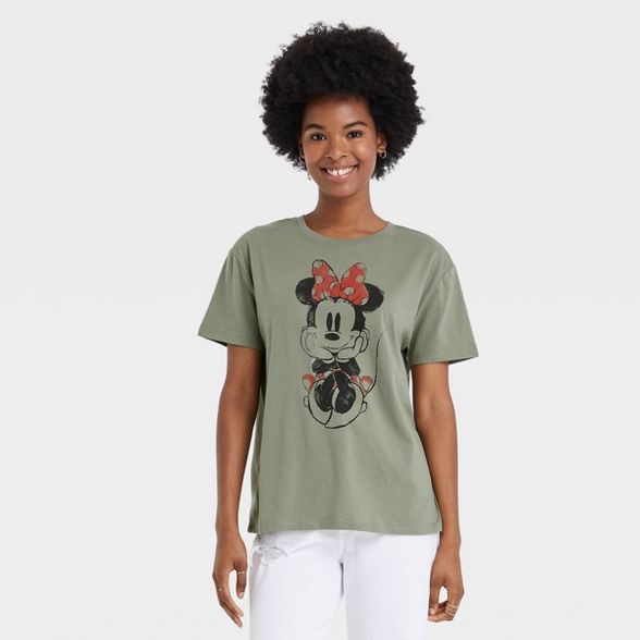 Women's Minnie Mouse Short Sleeve Graphic T-Shirt - Green | Target