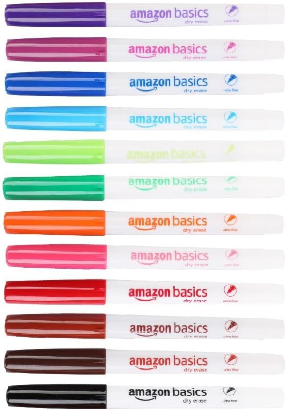 Amazon Basics Dry Erase Markers, Low Odor Ultra Fine Tip, 12-Pack, Assorted Colors | Amazon (US)
