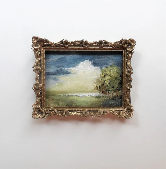 Lake Landscape Painting in Vintage Frame Original Ooak Oil Art - Etsy | Etsy (US)