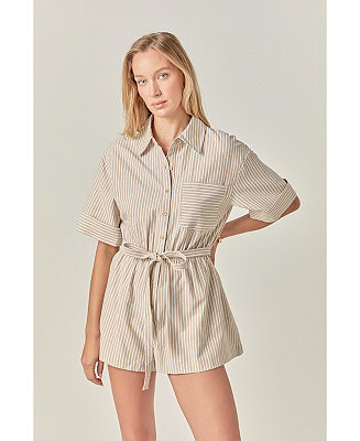 Women's STRIPE OXFORD FABRIC ROMPER | Macy's