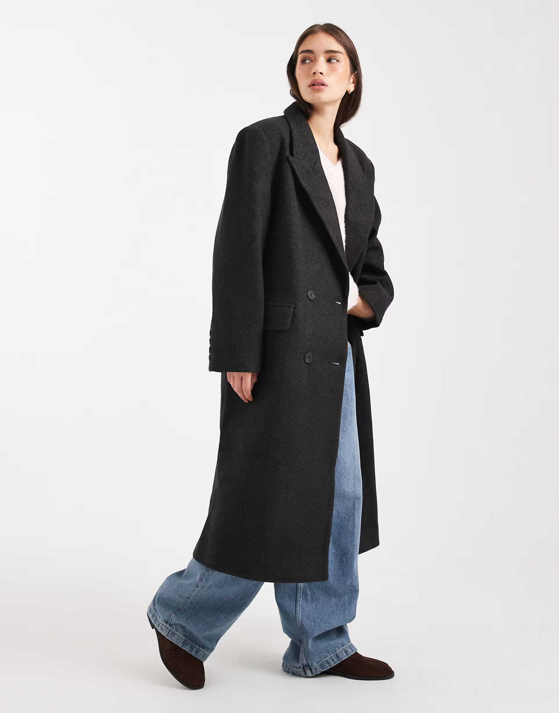 ASOS DESIGN oversized dad coat in heathered black | ASOS (Global)