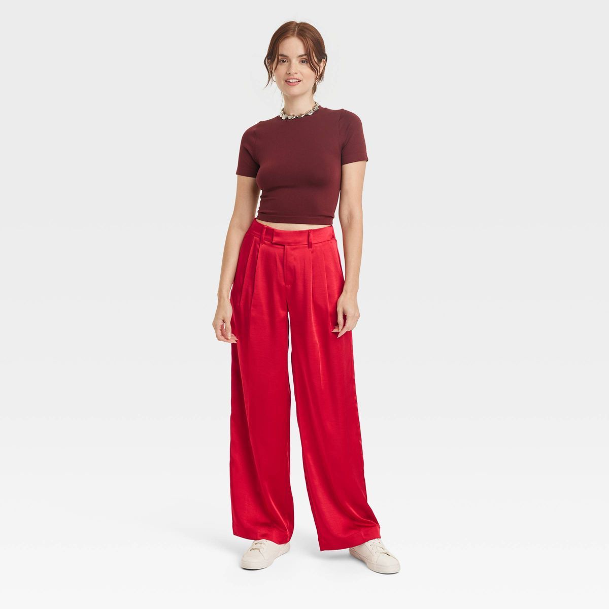 Women's High-Rise Wide Leg Satin Pants - A New Day™ Red 12 | Target
