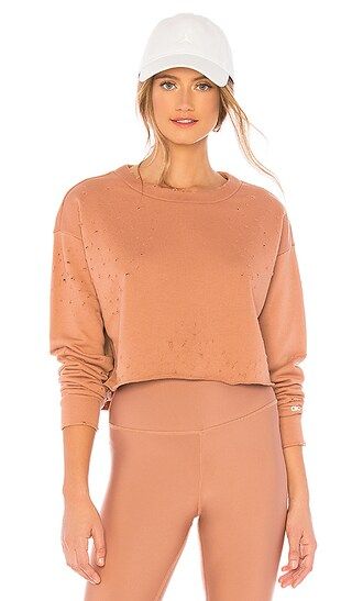 alo The Crew Distressed Pullover in Henna | Revolve Clothing (Global)
