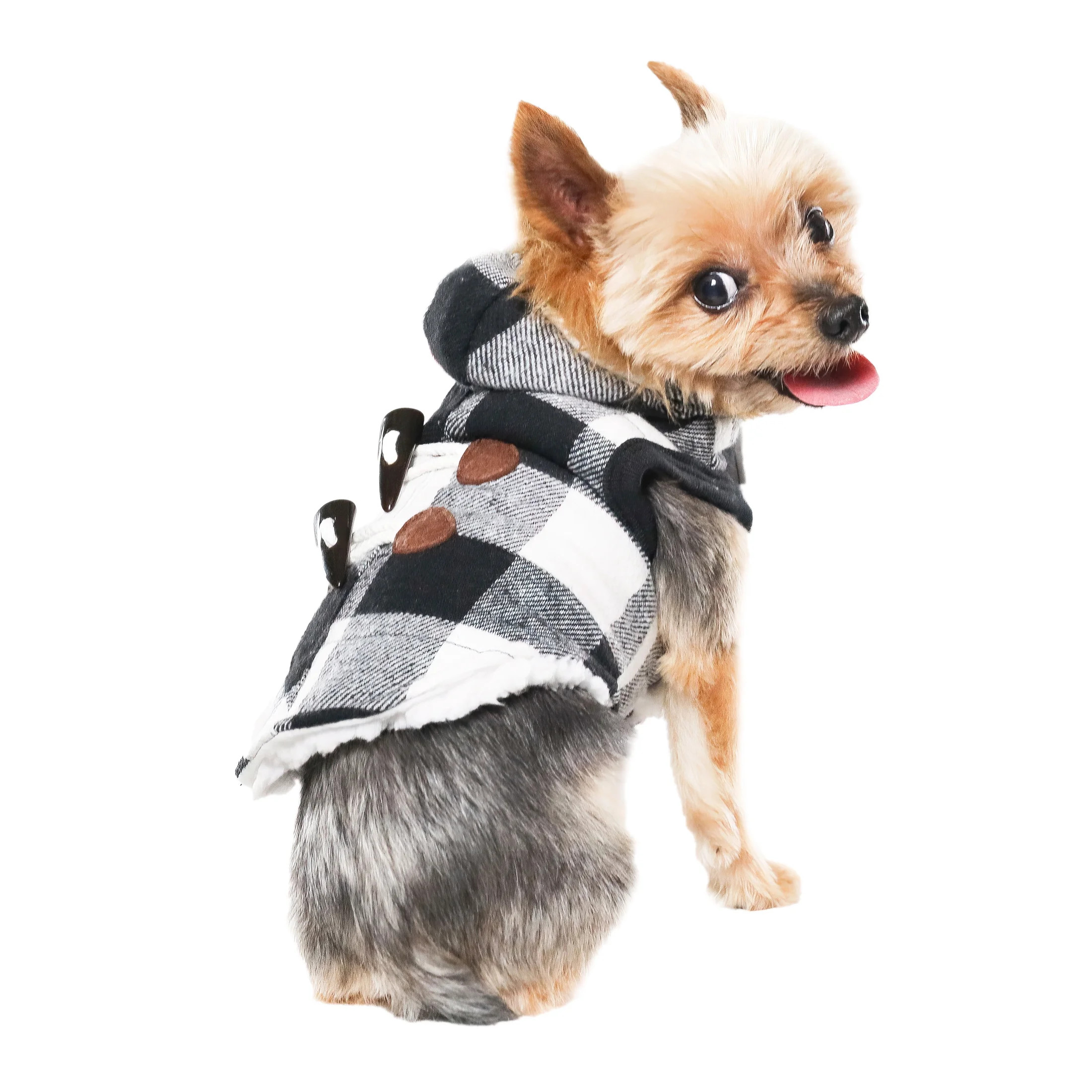 Vibrant Life Dog Clothes: Black & White Buffalo Plaid Peacoat, Size XXS | Walmart (US)