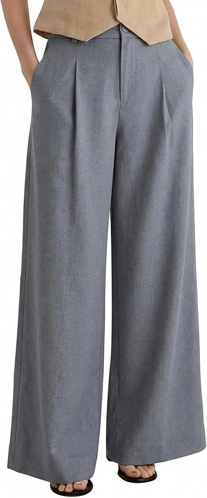 Arach&Cloz Womens Linen Blend Wide Leg Palazzo Pants All-Season Business Casual Outfits Dress Tro... | Amazon (US)